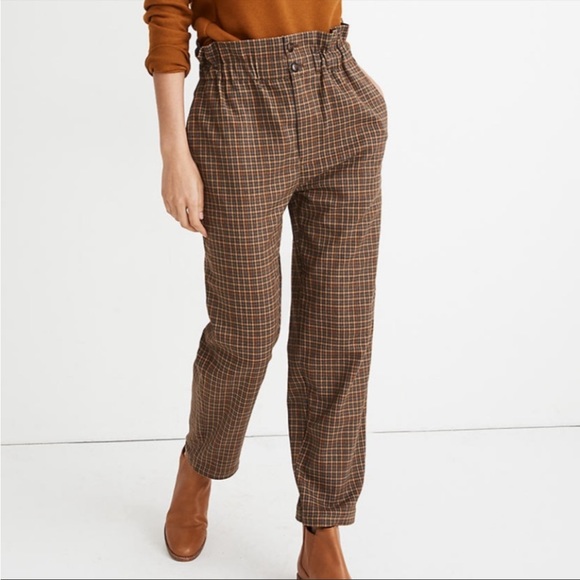 Madewell Pants - Madewell Brown Plaid Paperbag High Rise Tapered Pants size 6! Like new condition